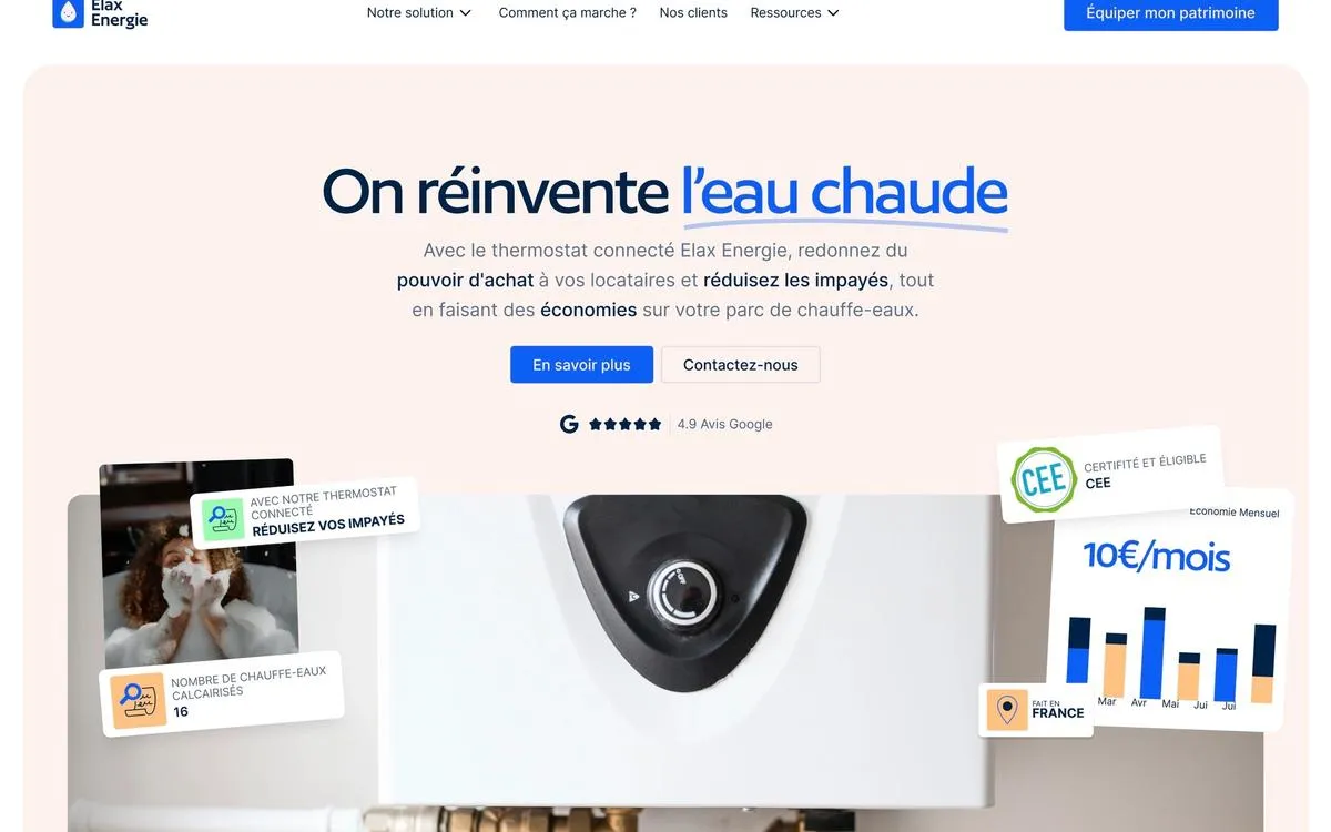 La page d’accueil du site Elax Énergie