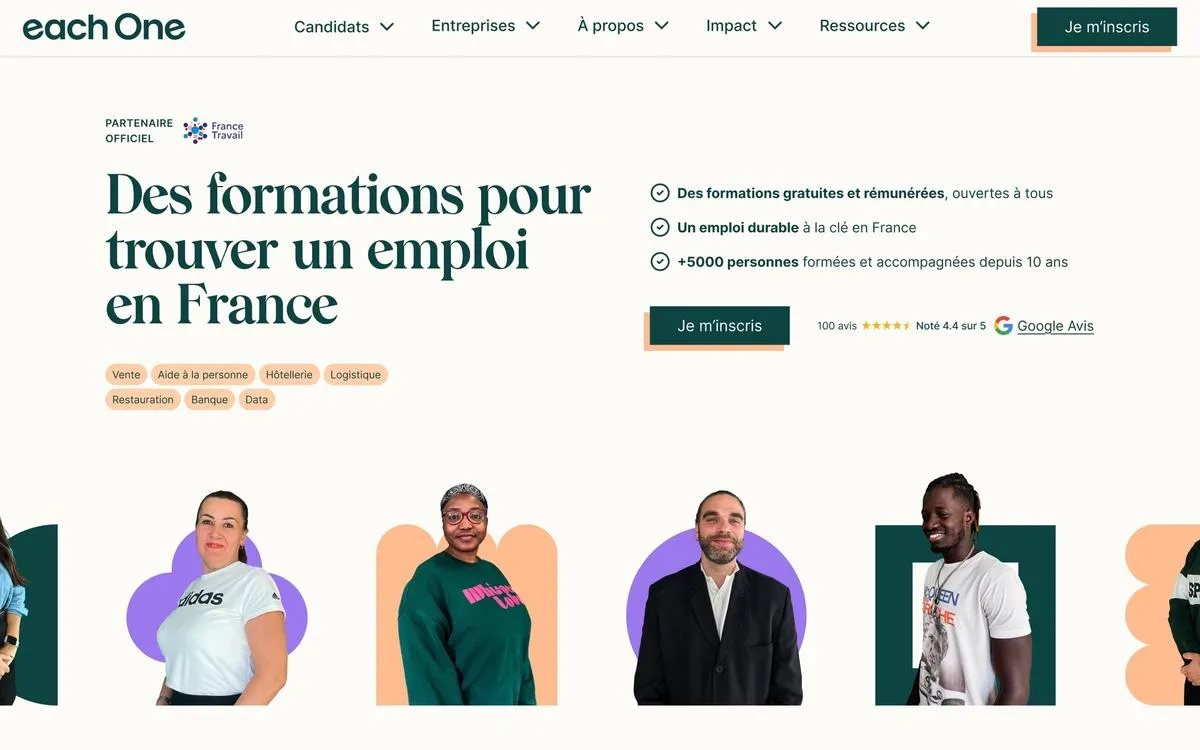 La page d’accueil du site eachOne